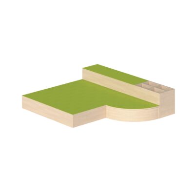 Podestanlage aus Quadrat- und Rechteckpodest, Bücher-und Baupodestkiste und Viertelkreispodest