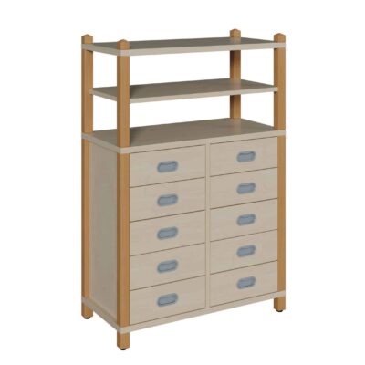 Stollenschrank mit 10 Dekorschüben und Regalaufsatz