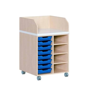 Fahrbare Wickelkommode mit 8 flachen ErgoTray Boxen und 4 Fächern