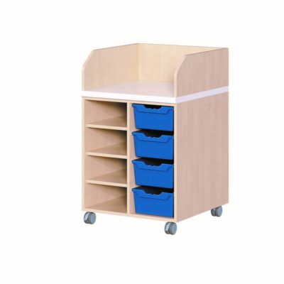 Fahrbare Wickelkommode mit 4 hohen ErgoTray Boxen und 4 Fächern