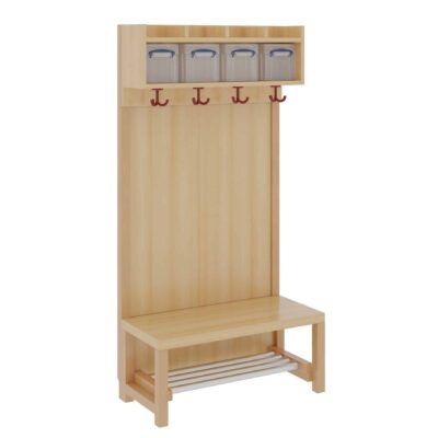 Komplettgarderobe mit Ablage & Boxen – Stütze mit Paneelrückwand & Aluminiumrost