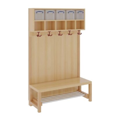 Komplettgarderobe mit Doppelablage & Boxen – Stütze mit Paneelrückwand & Aluminiumrost