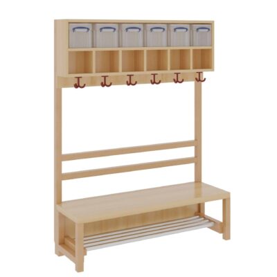 Komplettgarderobe mit Doppelablage & Boxen – offene Stütze & Aluminiumrost