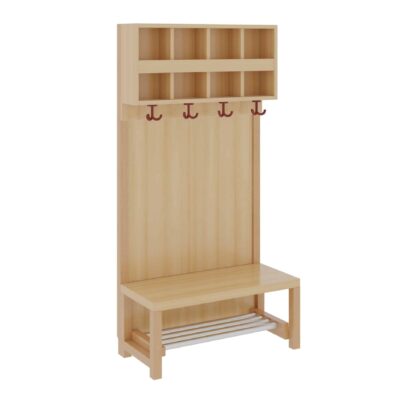 Komplettgarderobe mit Doppelablage & Bilderleiste – Stütze mit Paneelrückwand & Aluminiumrost