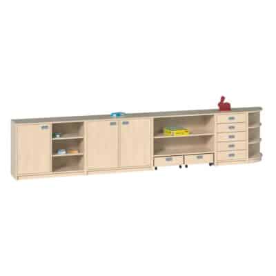 "COLIN" Regalsystem mit Rollkästen, Dekorschüben und Türen