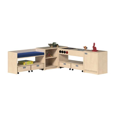 „LUNA“ Regalsystem mit Spielmöbel Wickelkommode und Puppenküche