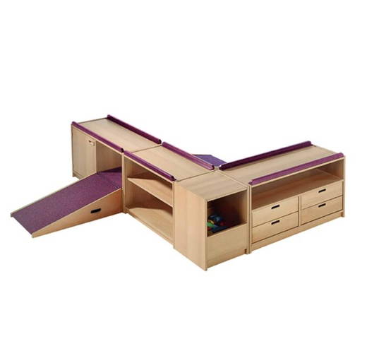 FRSK8 „LINDA“ Regalsystem mit Durchkrabbelschrank, Regal, Eckkasten und Schrank mit 4 Massivholzschüben - FRSK8
