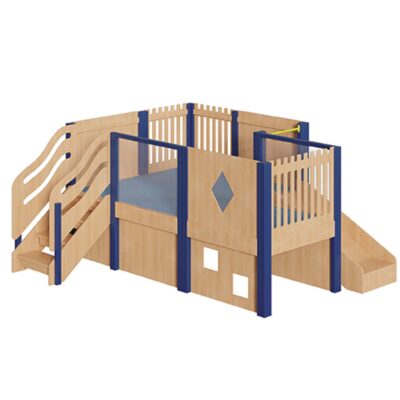 Kleine Spielburg mit Plattform, Rutsche und Treppe