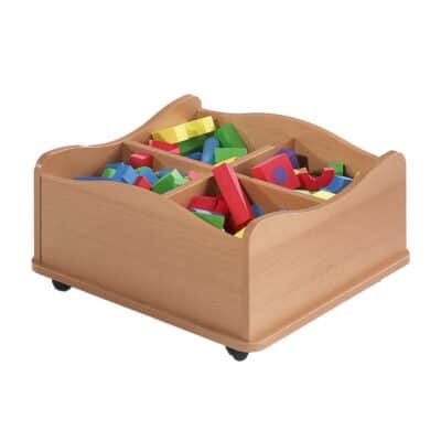 Fahrbare Bücher- und Spielekiste mit Wellenformkontur