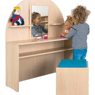Puppen-Frisierkommode mit Spiegel und 2 Ablagen