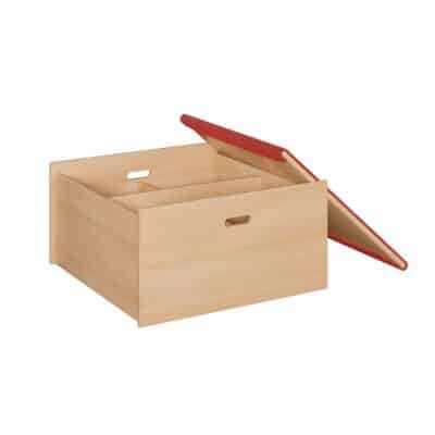 Spielpodest - Quadrat Büchertrog mit Tretford-Teppich