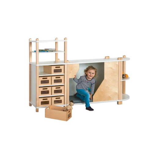 FRS S44 „WILLY“ Stollenregalsystem mit Versteckschrank und Regal mit 8 Eigentumskästen - FRS S44