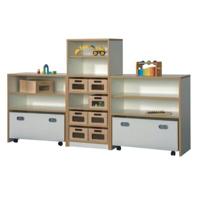 "RICA" Regalsystem mit 2 Regalen mit Rollkästen und Eigentumsschrank