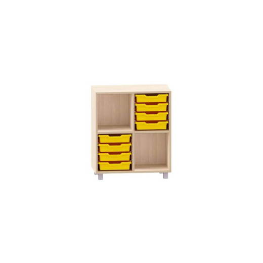 MKS038 Würfelregal mit 8 kleinen ABS-Boxen diagonal und einem Boden, andere Fächer frei - MKS038