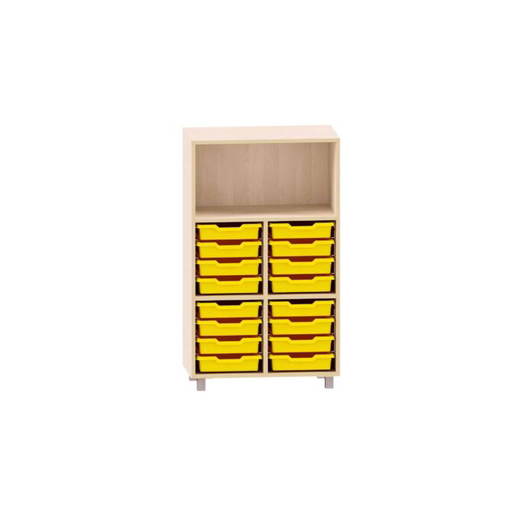 MKS041 Würfelregal mit 16 kleinen ABS-Boxen unten und 2 Böden, oberes Fach frei - MKS041
