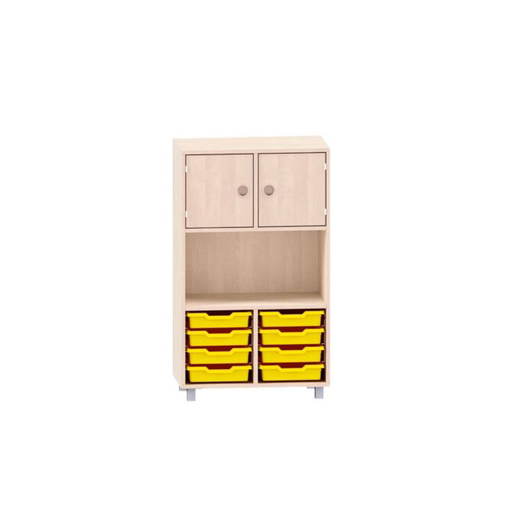 MKS054 Regal mit 8 kleinen ABS-Boxen unten und 2 Türen oben, mittleres Fach frei, 2 Böden - MKS054