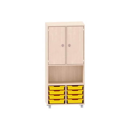 MKS057 Regal mit 8 kleinen ABS-Boxen unten und 2 Türen oben, mittleres Fach frei, 3 Böden - MKS057