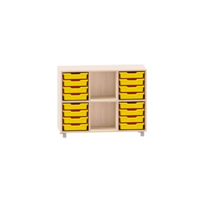 Sideboard mit einem Boden, 8 ABS-Boxen rechts und 8 ABS-Boxen links, mittiges Fach frei