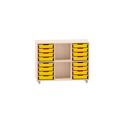 Sideboard mit einem Boden, 8 ABS-Boxen rechts und 8 ABS-Boxen links, mittiges Fach frei