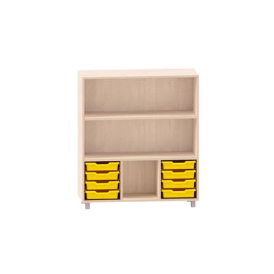 Sideboard mit 2 Böden, obere Fächer frei, unten links und rechts jeweils 4 ABS-Boxen, mittiges Fach frei