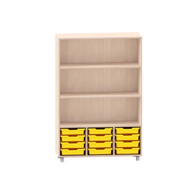 Sideboard mit 3 Böden, obere Fächer frei, unten 12 ABS-Boxen