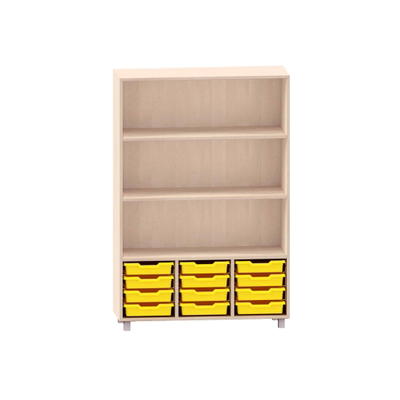 Sideboard mit 3 Böden, obere Fächer frei, unten 12 ABS-Boxen
