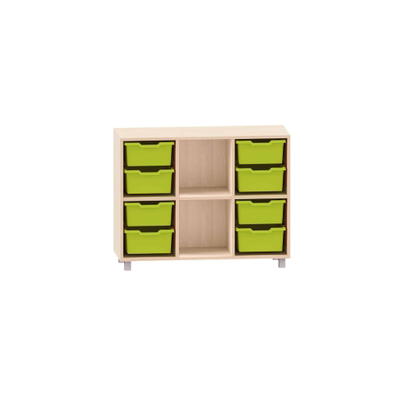 Sideboard mit einem Boden, 4 ABS-Boxen rechts und 4 ABS-Boxen links, mittiges Fach frei
