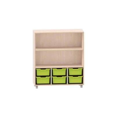 Sideboard mit 2 Böden, obere Fächer frei, unten 6 ABS-Boxen
