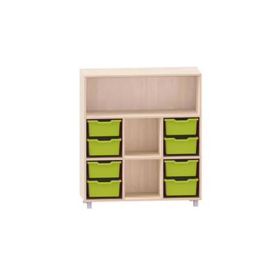 Sideboard mit 2 Böden, oberes Fach frei, unten links und rechts jeweils 4 ABS-Boxen, mittige Fächer frei