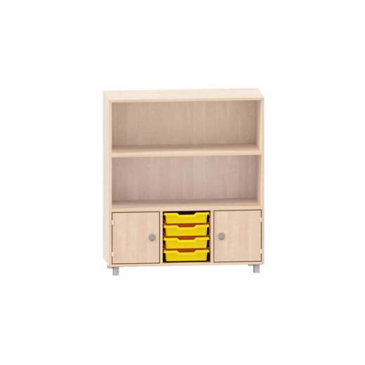 MKS097 Sideboard mit 2 Böden, obere Fächer frei, unten rechts und links Türen und mittig 4 kleine ABS-Boxen - MKS097