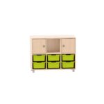 Sideboard mit einem Boden, oben links und rechts Türen, Mitte frei und unten 6 große ABS-Boxen - MKS101