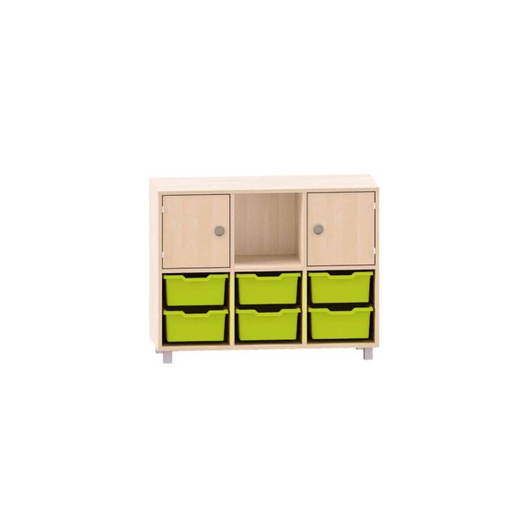 MKS101 Sideboard mit einem Boden, oben links und rechts Türen, Mitte frei und unten 6 große ABS-Boxen - MKS101