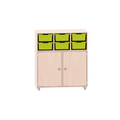 Sideboard mit 2 Böden, oben 6 große ABS-Boxen und unten 2 Türen