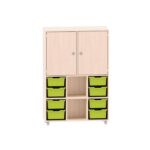 Sideboard mit 3 Böden, oben 2 Türen und unten links und rechts je 4 ABS-Boxen und mittig frei - MKS106