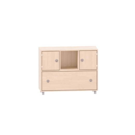 MKS111 Sideboard mit einem Boden, oben links und rechts je eine Tür in der Mitte freies Fach und unten ein Schubkasten - MKS111