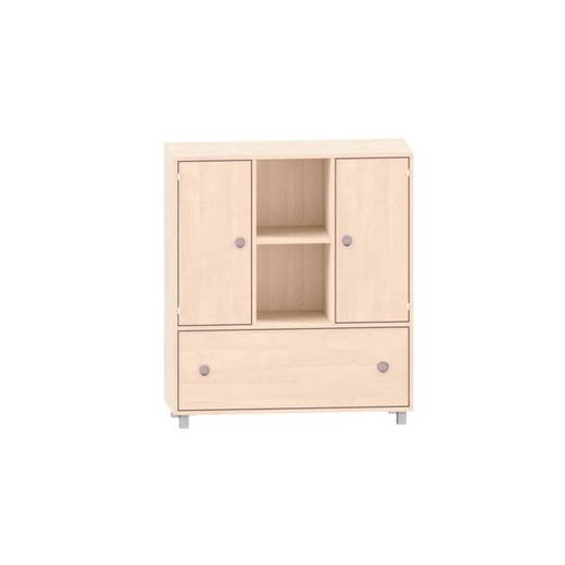 MKS113 Sideboard mit 2 Böden, oben links und rechts Türen, in der Mitte 2 freie Fächer und unten ein Schubkasten - MKS113