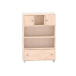Schrank mit 3 Böden, oben links und rechts je eine Tür, mittig freie Fächer und unten ein Schubkasten - MKS115