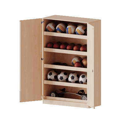 Ballschrank, 5 Ordnerhöhen – 4 Einlegeböden mit Aufkantung für Bälle – Serie evo180