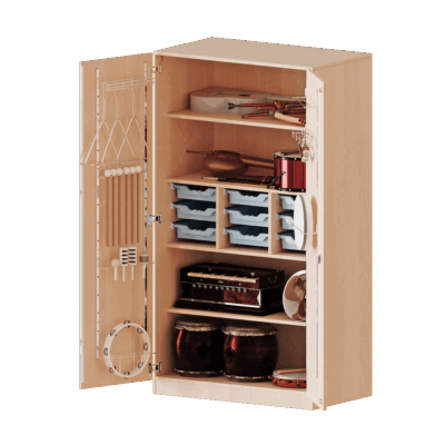 Musikschrank, 5 Ordnerhöhen - Türen mit Instrumentenhalterungen und 9 ErgoTray Boxen - Serie evo180