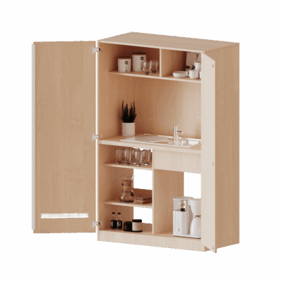 Schrankküche, 5 Ordnerhöhen - Spüle mit Abtropf, Einlegeböden - Serie evo180