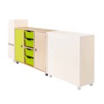 Sideboard mit 3 Böden, oben links und rechts Türen, mitte frei, unten 12 ABS-Boxen - regalemitabsboxen3
