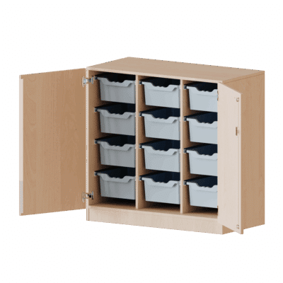 ErgoTray Schrank, dreireihig, 2,5 Ordnerhöhen - mit 12 hohen ErgoTray Boxen - evo180 Serie