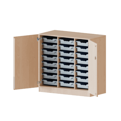 ErgoTray Schrank, dreireihig, 2,5 Ordnerhöhen - mit 24 flachen ErgoTray Boxen - evo180 Serie