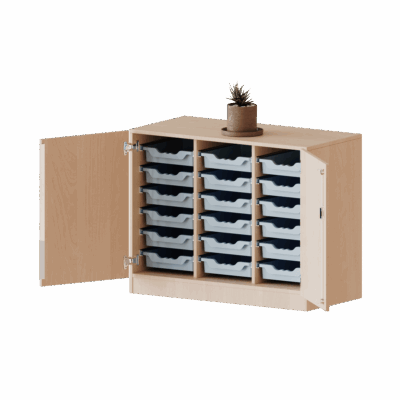 ErgoTray Schrank, dreireihig, 2 Ordnerhöhen - mit 18 flachen ErgoTray Boxen - evo180 Serie