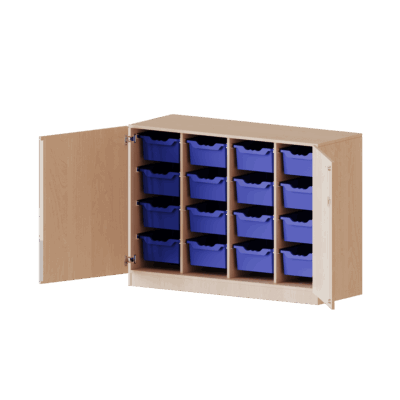 ErgoTray Schrank, vierreihig, 2,5 Ordnerhöhen - mit 16 hohen ErgoTray Boxen - evo180 Serie