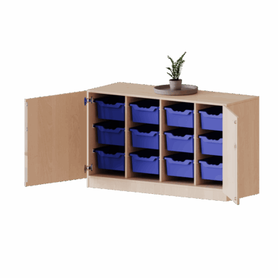 ErgoTray Schrank, vierreihig, 2 Ordnerhöhen - mit 12 hohen ErgoTray Boxen - evo180 Serie