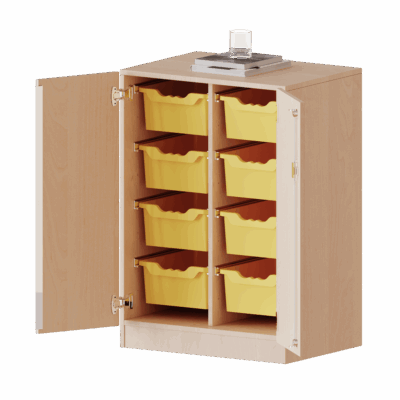 ErgoTray Schrank, zweireihig, 2,5 Ordnerhöhen - mit 8 hohen ErgoTray-Boxen - evo180 Serie