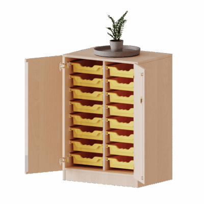 ErgoTray Schrank, zweireihig, 2,5 Ordnerhöhen - mit 16 flachen ErgoTray-Boxen - evo180 Serie