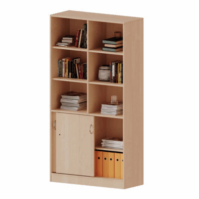 Kombischrank, 5 Ordnerhöhen, Schiebetüren unten (2 OH), oben 3 offene Fächer - Serie evo180