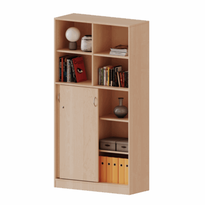 Kombischrank, 5 Ordnerhöhen, Schiebetüren unten (3 OH), oben 2 offene Fächer - Serie evo180